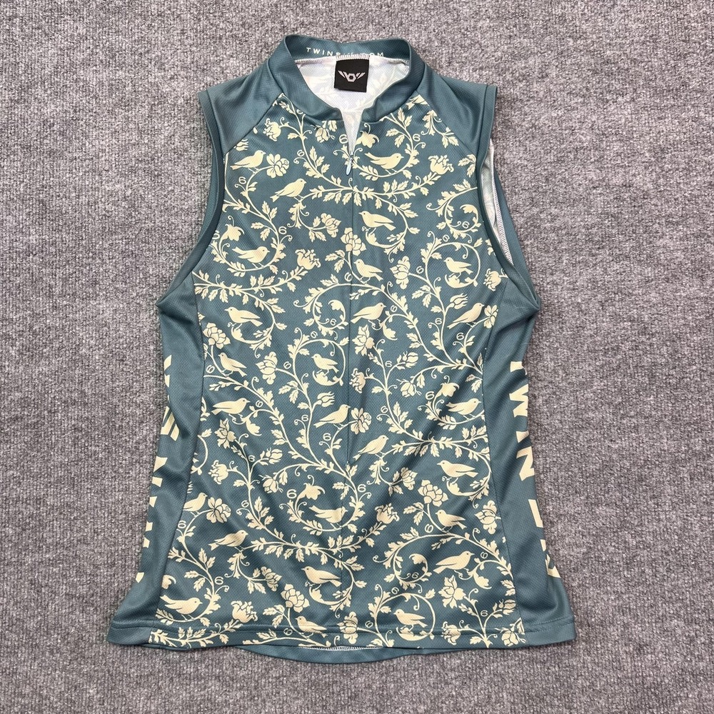 Twin Six Cycling Tank Jersey Womens Medium Floral Bird Print Woolistic Made USA
